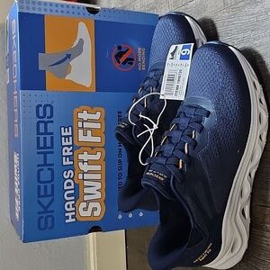 Skechers Men's 9 Hands Free Swift Fit Navy Tennis Shoe Sneakers New In Box